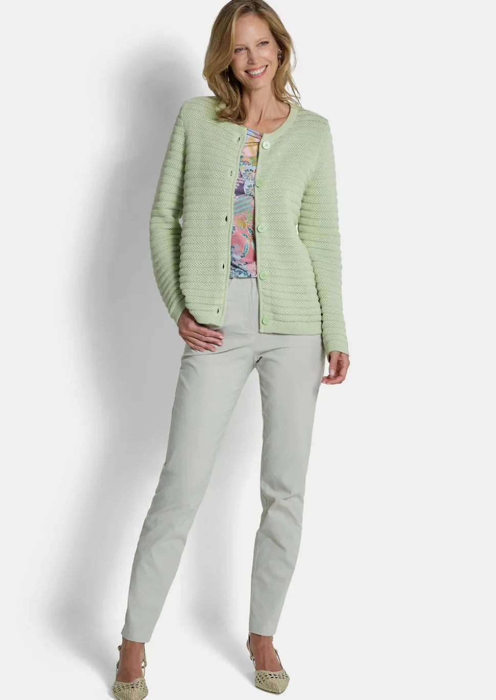 Ajour-Strickjacke aus reiner Baumwolle