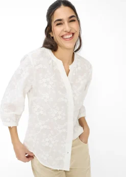 Baumwollbluse mit aufgesetzten Blüten
