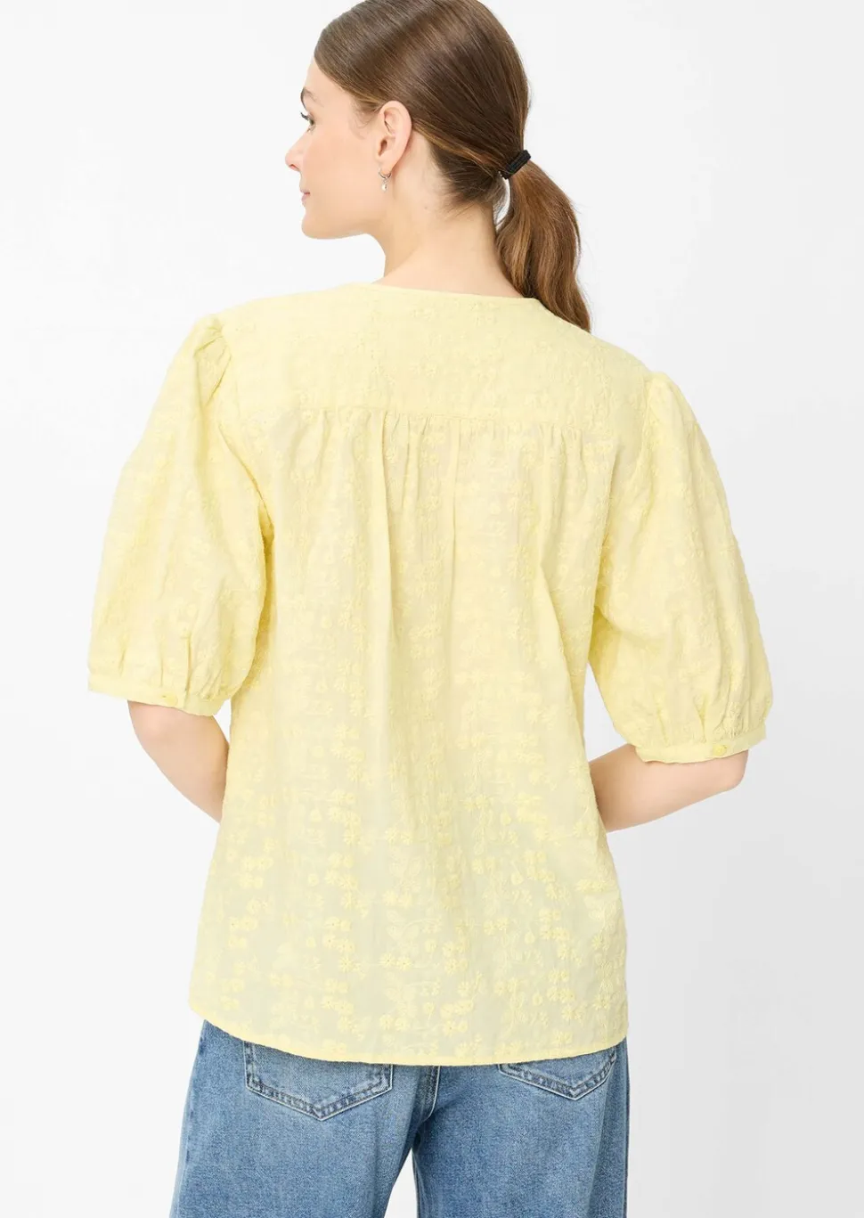 Baumwollbluse mit Blütenstickerei