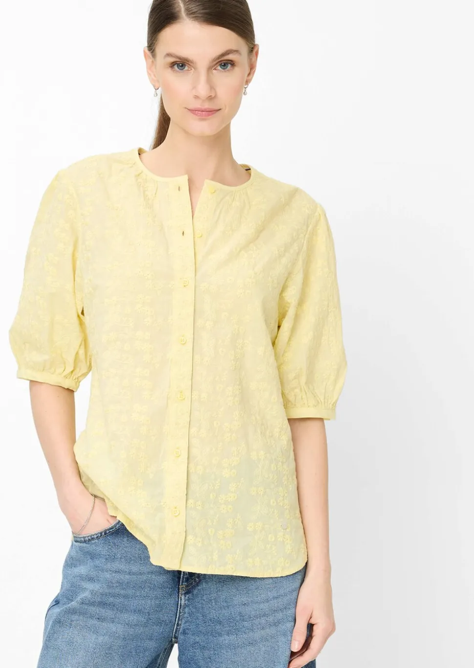 Baumwollbluse mit Blütenstickerei