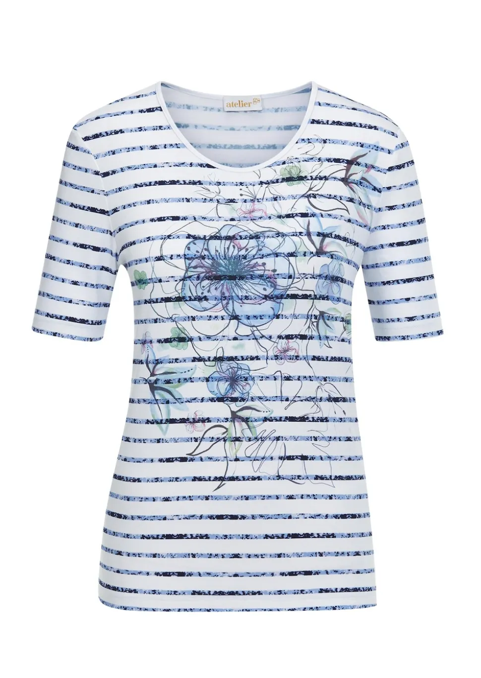 Bequemes Druckshirt in Blumen-Ringeloptik