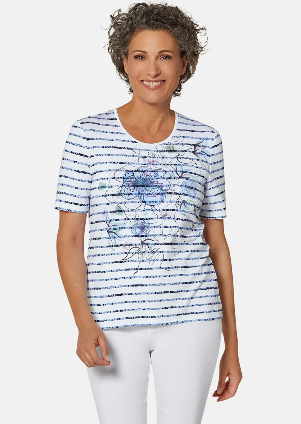 Bequemes Druckshirt in Blumen-Ringeloptik