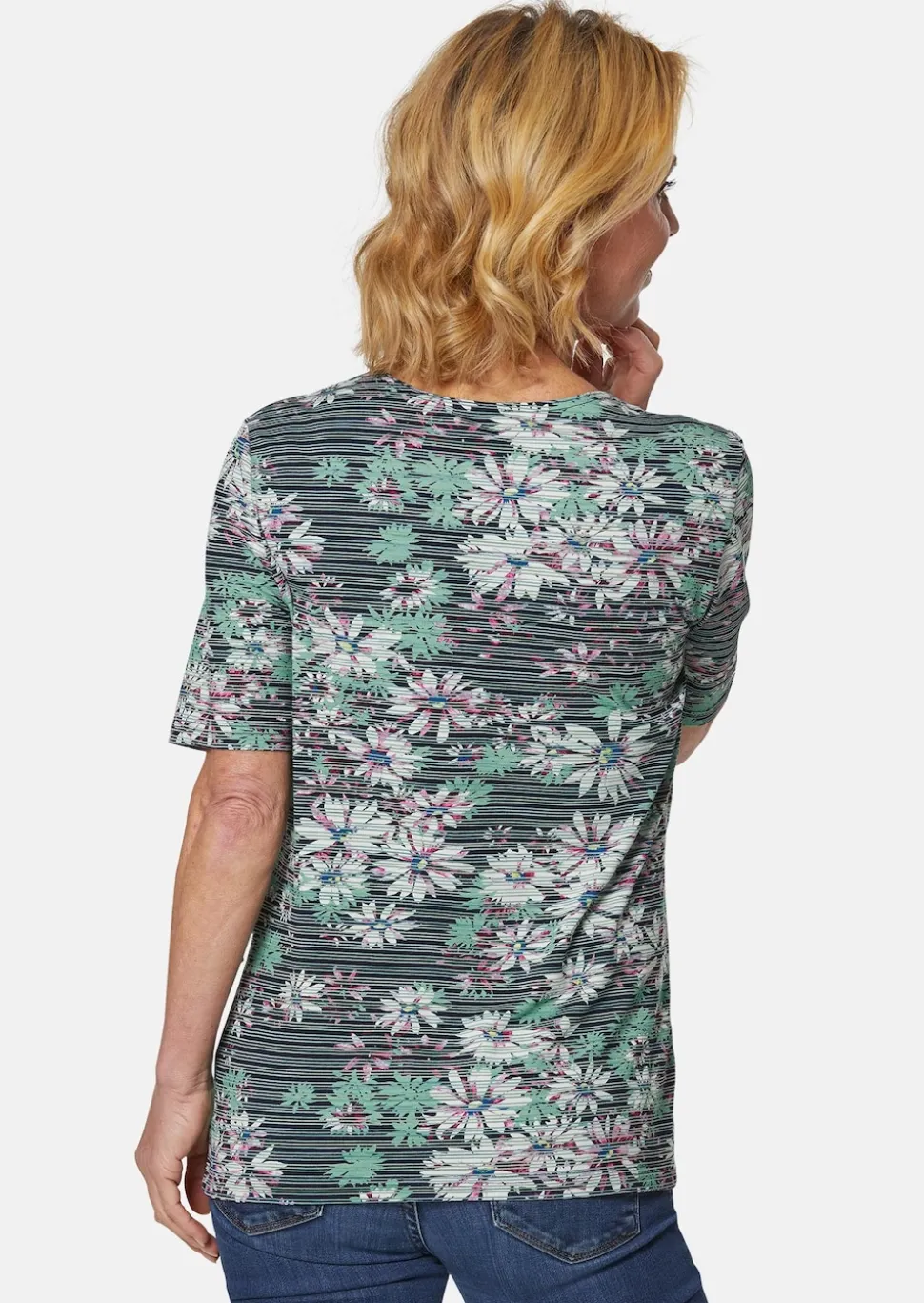 Bequemes Druckshirt in Blumen-Ringeloptik