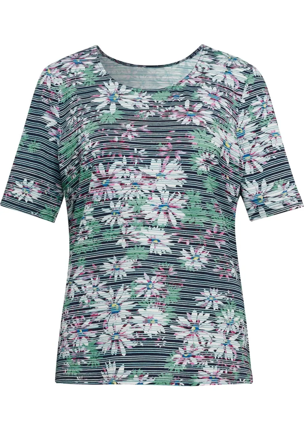 Bequemes Druckshirt in Blumen-Ringeloptik