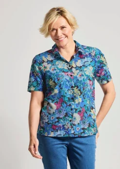 Bügelfreie Hemdbluse mit Blumenmuster