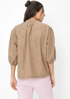 Bluse mit Blütenstickerei und Pailletten