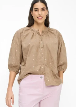 Bluse mit Blütenstickerei und Pailletten