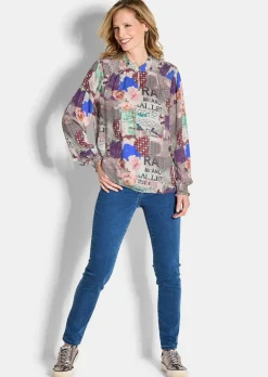 Bluse mit Stehkragen aus Viskose-Satin