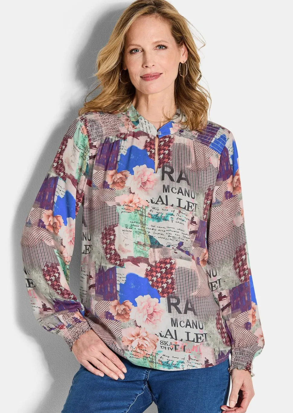 Bluse mit Stehkragen aus Viskose-Satin