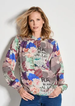 Bluse mit Stehkragen aus Viskose-Satin