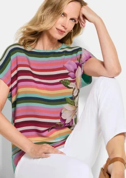 Blusenshirt mit Streifen und Blumen