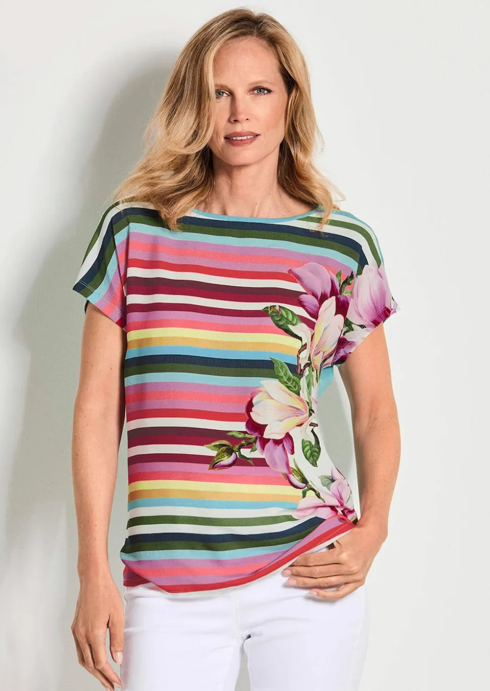 Blusenshirt mit Streifen und Blumen