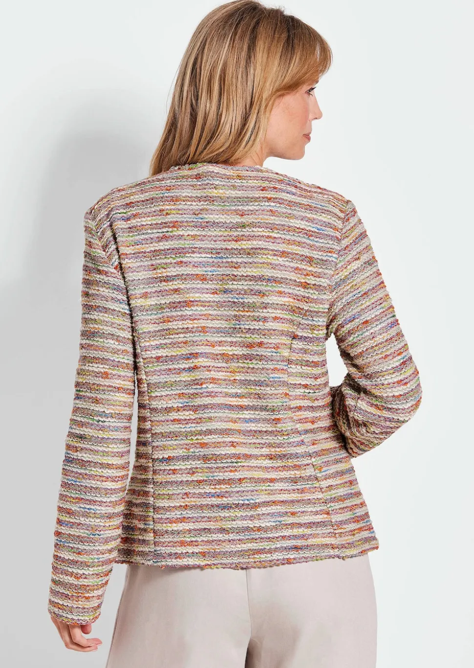 Bouclé-Jacke im Ringel-Look