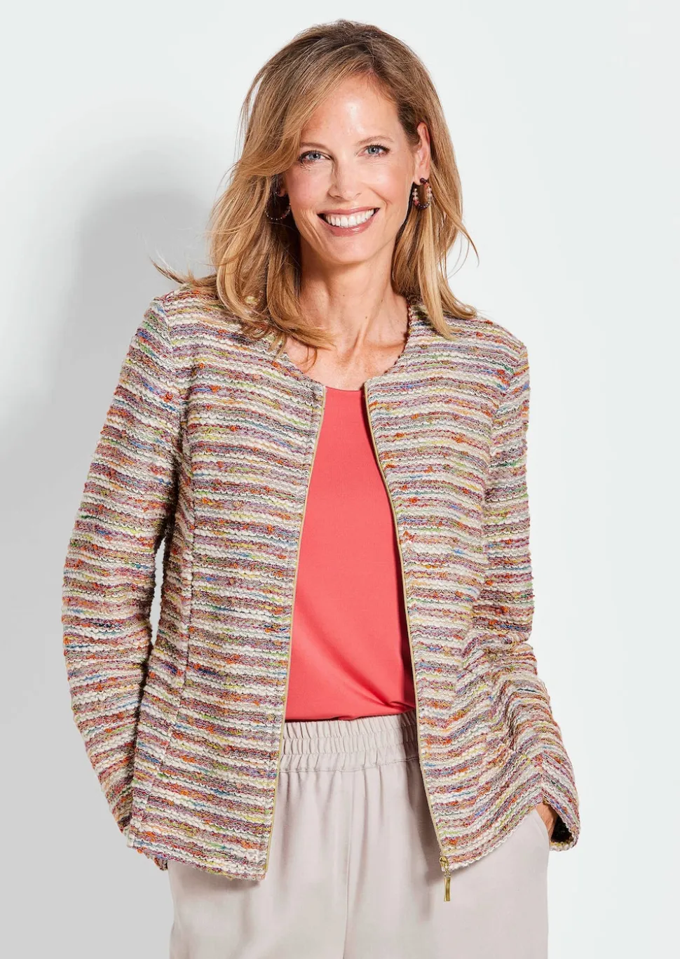 Bouclé-Jacke im Ringel-Look