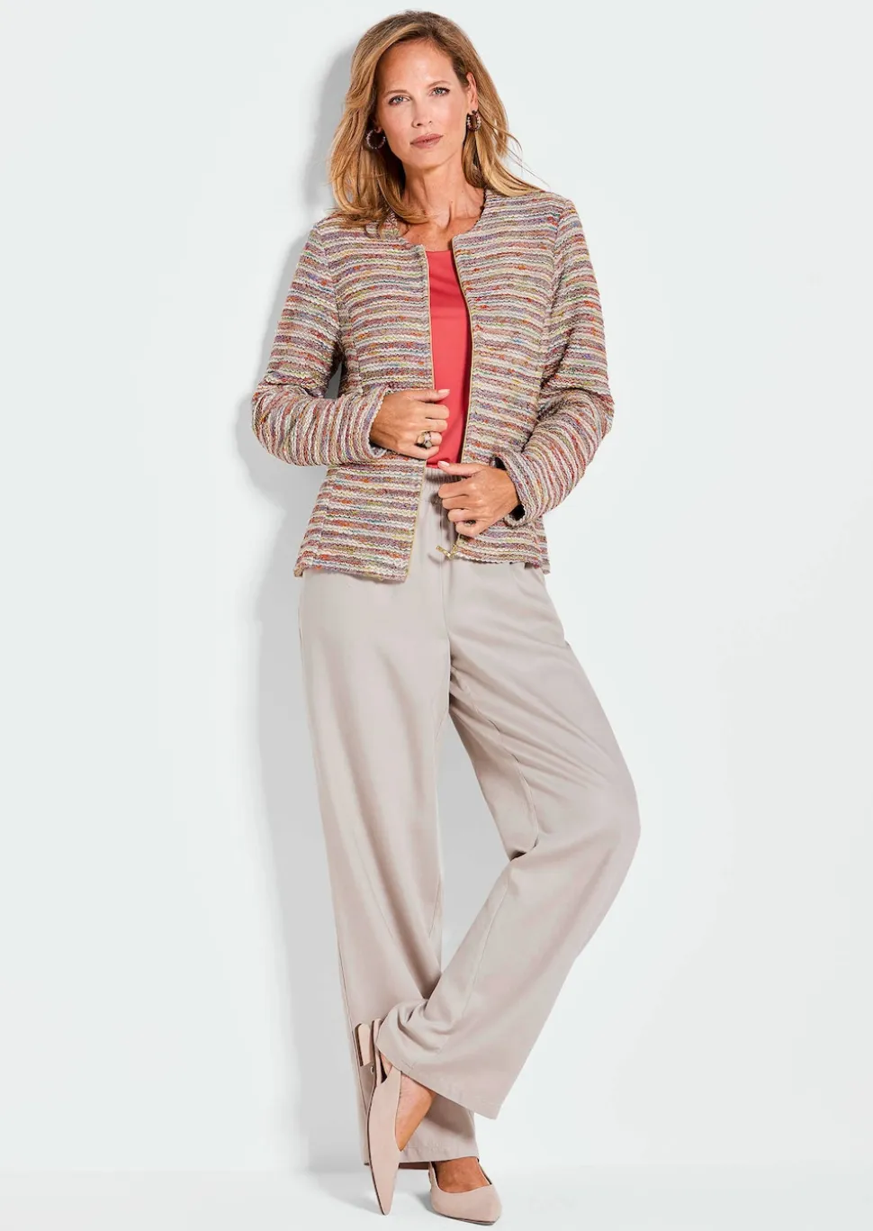 Bouclé-Jacke im Ringel-Look
