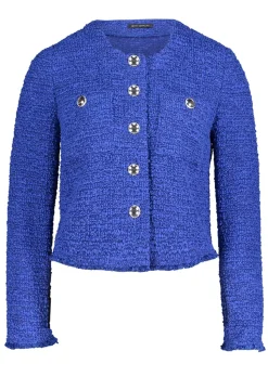 Bouclé-Jacke mit Glanzgarn und Fransensaum