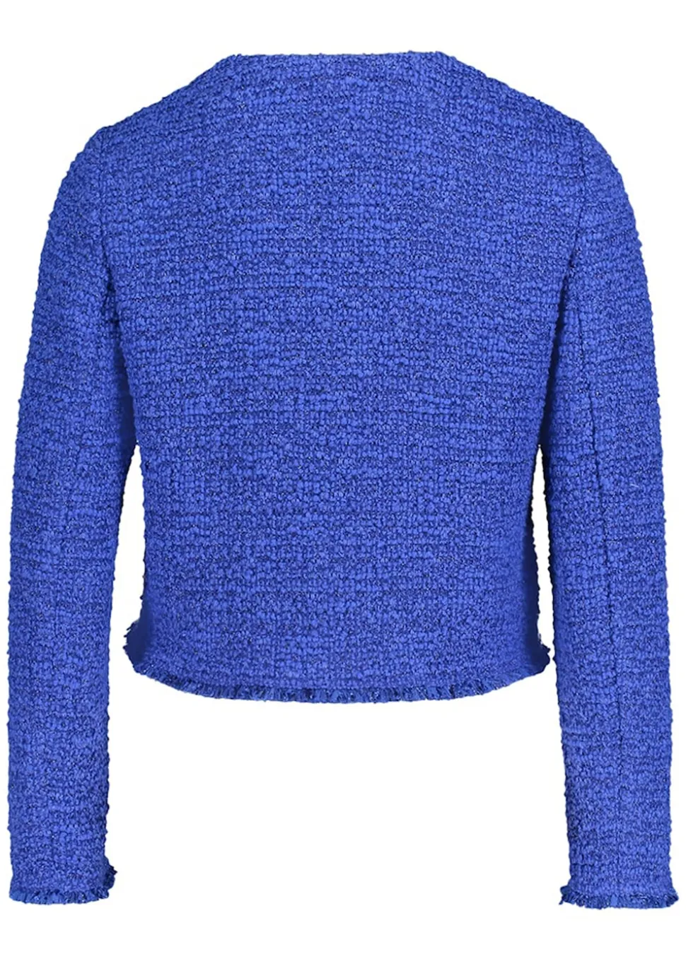 Bouclé-Jacke mit Glanzgarn und Fransensaum