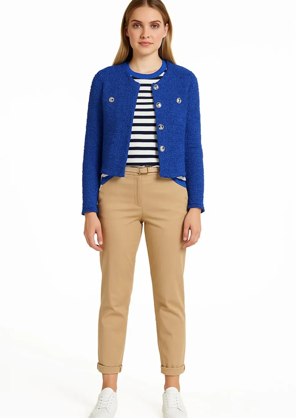 Bouclé-Jacke mit Glanzgarn und Fransensaum