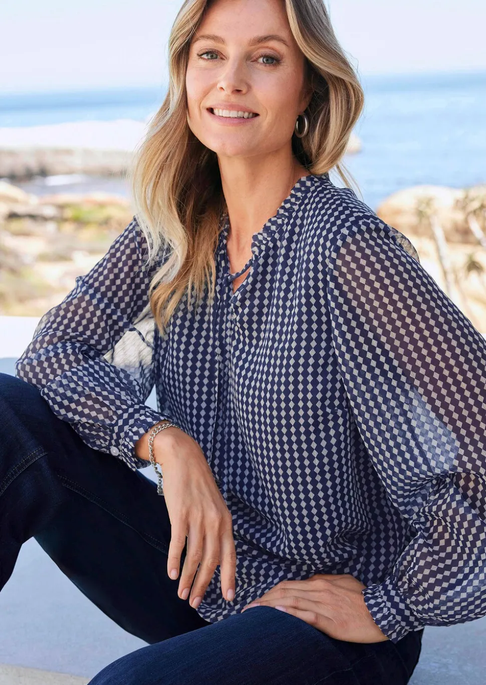 Chiffonbluse mit Gummibündchen