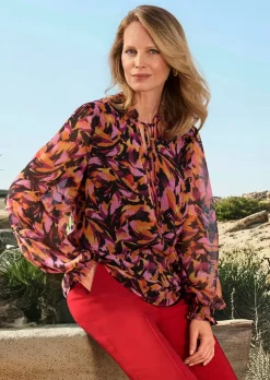 Chiffon-Bluse mit semitransparenten Ärmeln