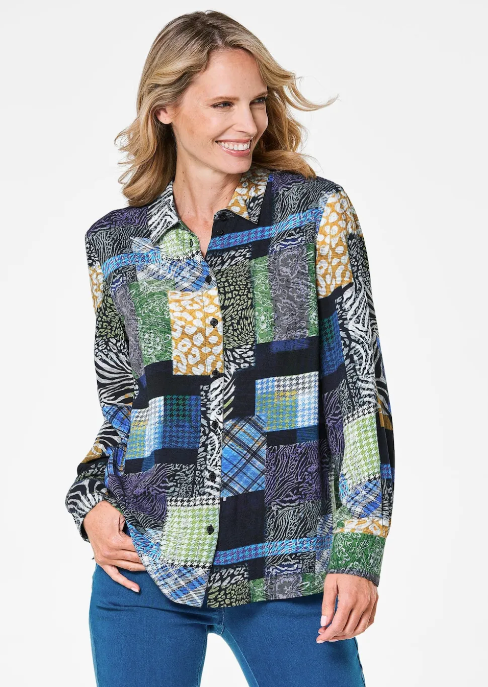 Druckbluse mit Patchmuster