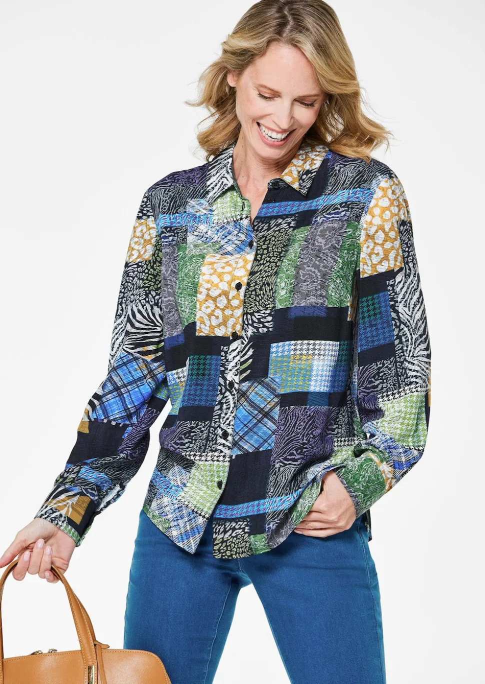 Druckbluse mit Patchmuster