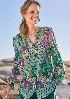 Druckbluse mit Patchmuster