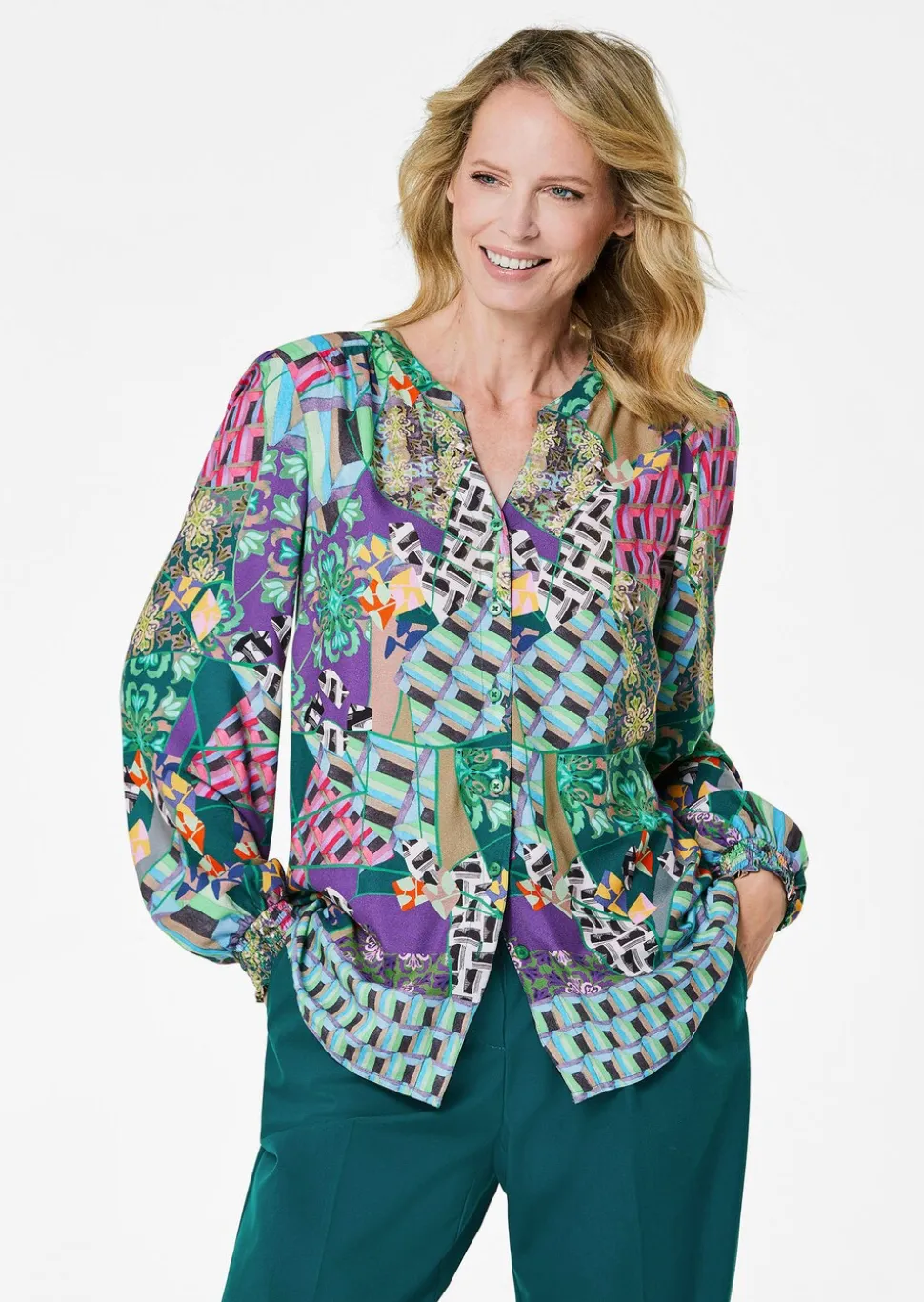 Druckbluse mit Patchmuster
