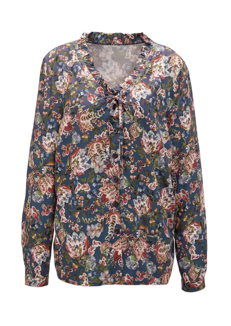 Druckbluse mit raffinierter Ausschnittlösung