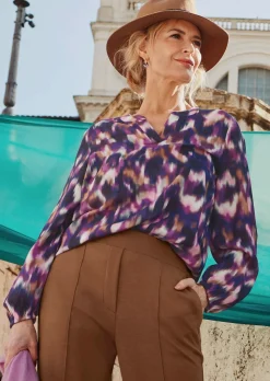 Druckbluse mit Tunika-Ausschnitt