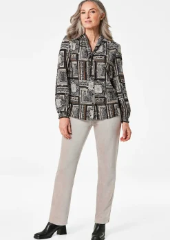 Druckbluse mit Tunika-Ausschnitt