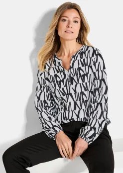 Druckbluse mit Tunikaausschnitt