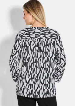 Druckbluse mit Tunikaausschnitt