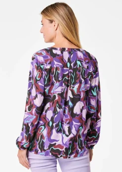 Druckbluse mit Tunikaausschnitt