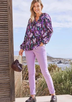 Druckbluse mit Tunikaausschnitt