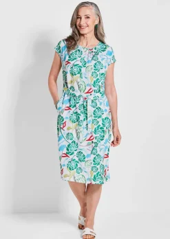 Druckkleid mit Alloverprint & Bindegürtel