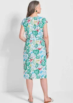Druckkleid mit Alloverprint & Bindegürtel