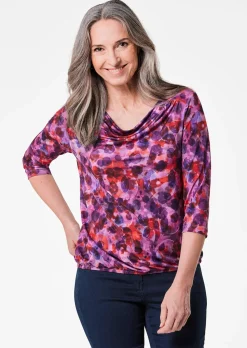 Druckshirt mit Wasserfallausschnitt