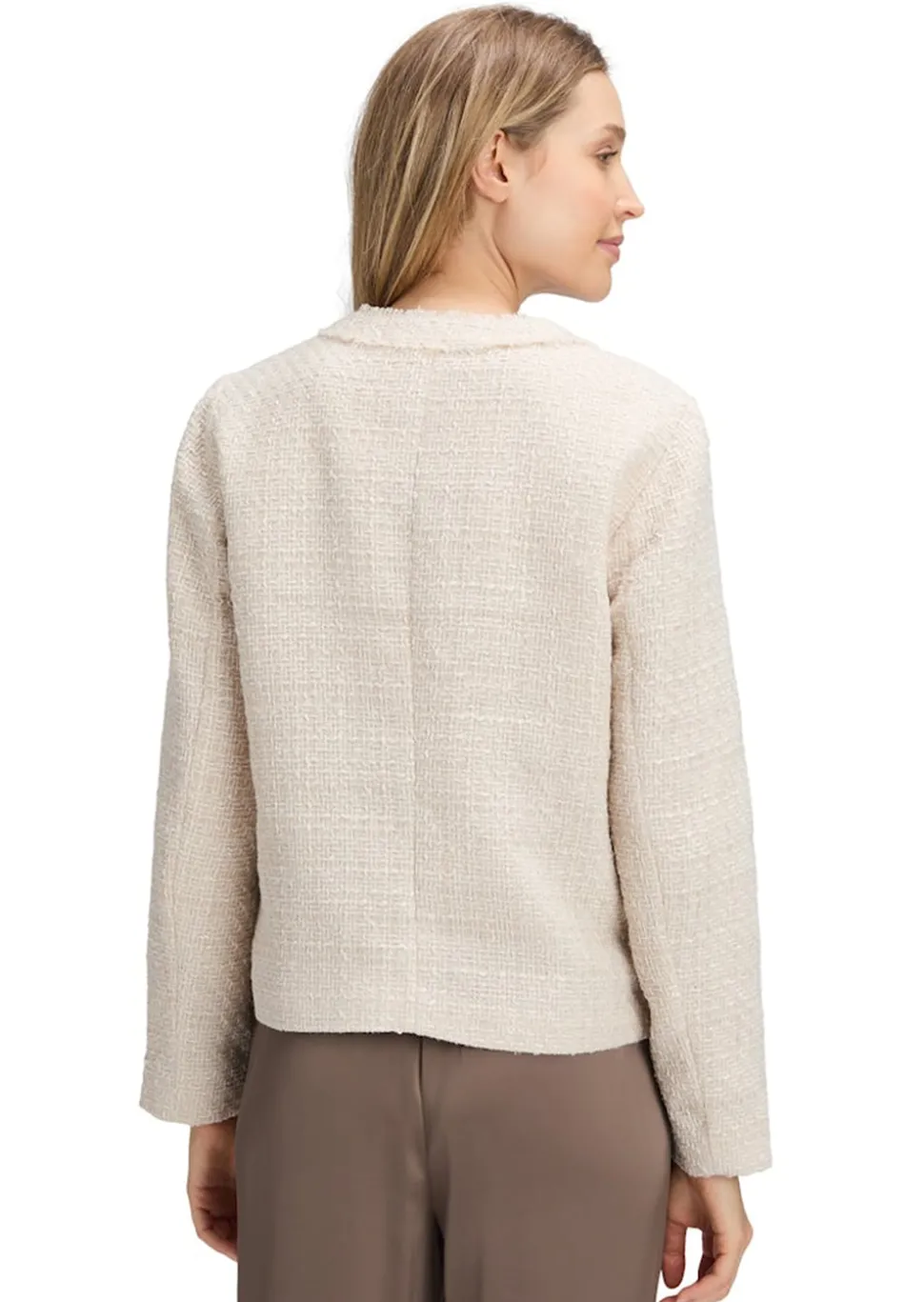 Edle Bouclé-Jacke mit Fransenkante
