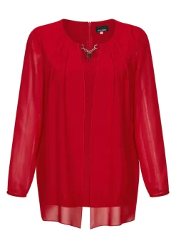 Festliche Bluse mit Chiffonüberwurf und Schmuckelement