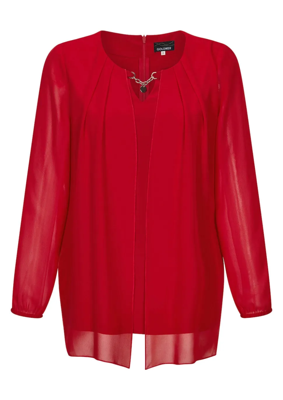 Festliche Bluse mit Chiffonüberwurf und Schmuckelement