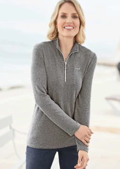 Flauschiges Stehbundshirt mit Reißverschluss und glänzendem, gesticktem Logo