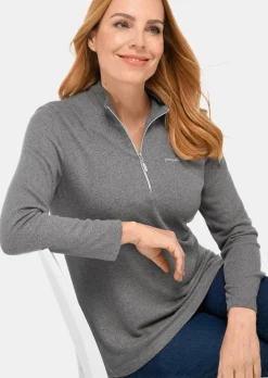 Flauschiges Stehbundshirt mit Reißverschluss und glänzendem, gesticktem Logo
