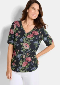 Florales Jersey-Shirt mit Raffungen
