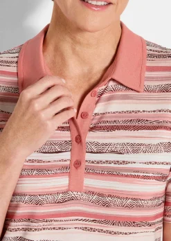 Geringeltes Poloshirt aus Viskose-Jersey