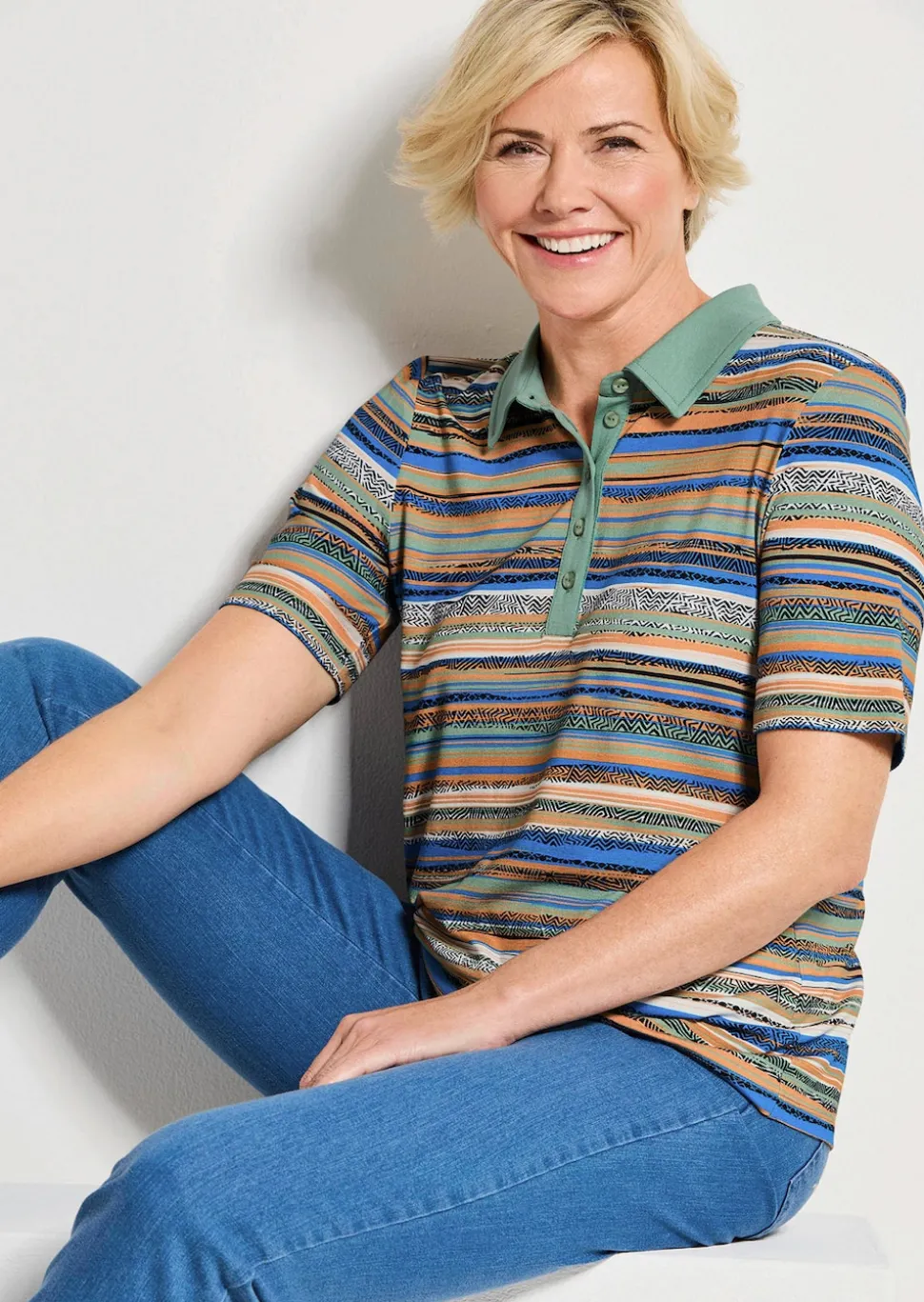 Geringeltes Poloshirt aus Viskose-Jersey