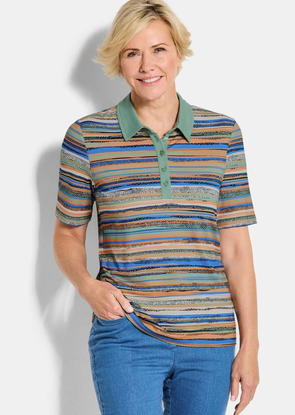 Geringeltes Poloshirt aus Viskose-Jersey