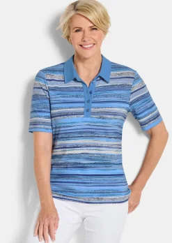 Geringeltes Poloshirt aus Viskose-Jersey