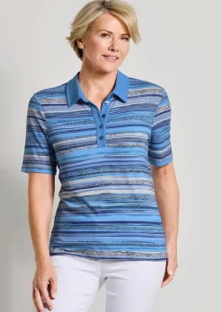 Geringeltes Poloshirt aus Viskose-Jersey