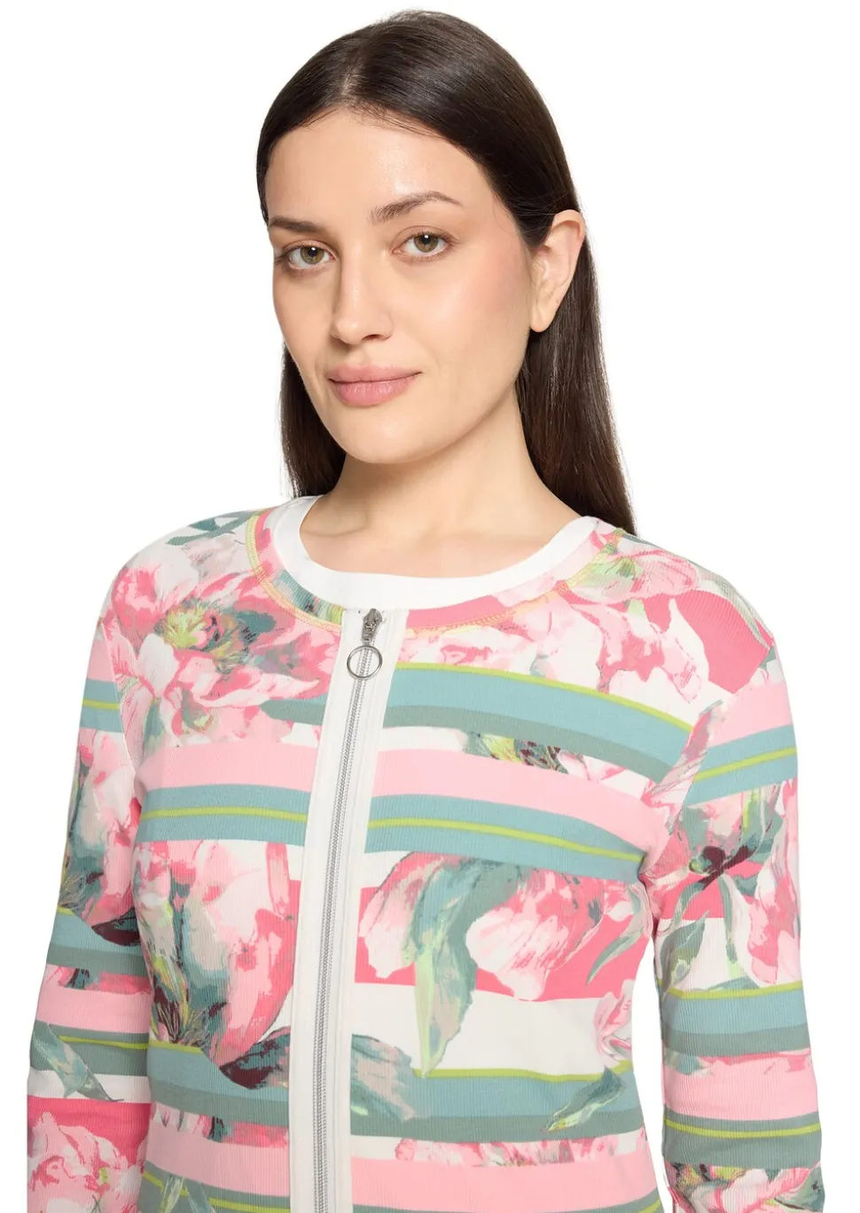 Gerippte Shirtjacke mit 2-Wege-Reißverschluss